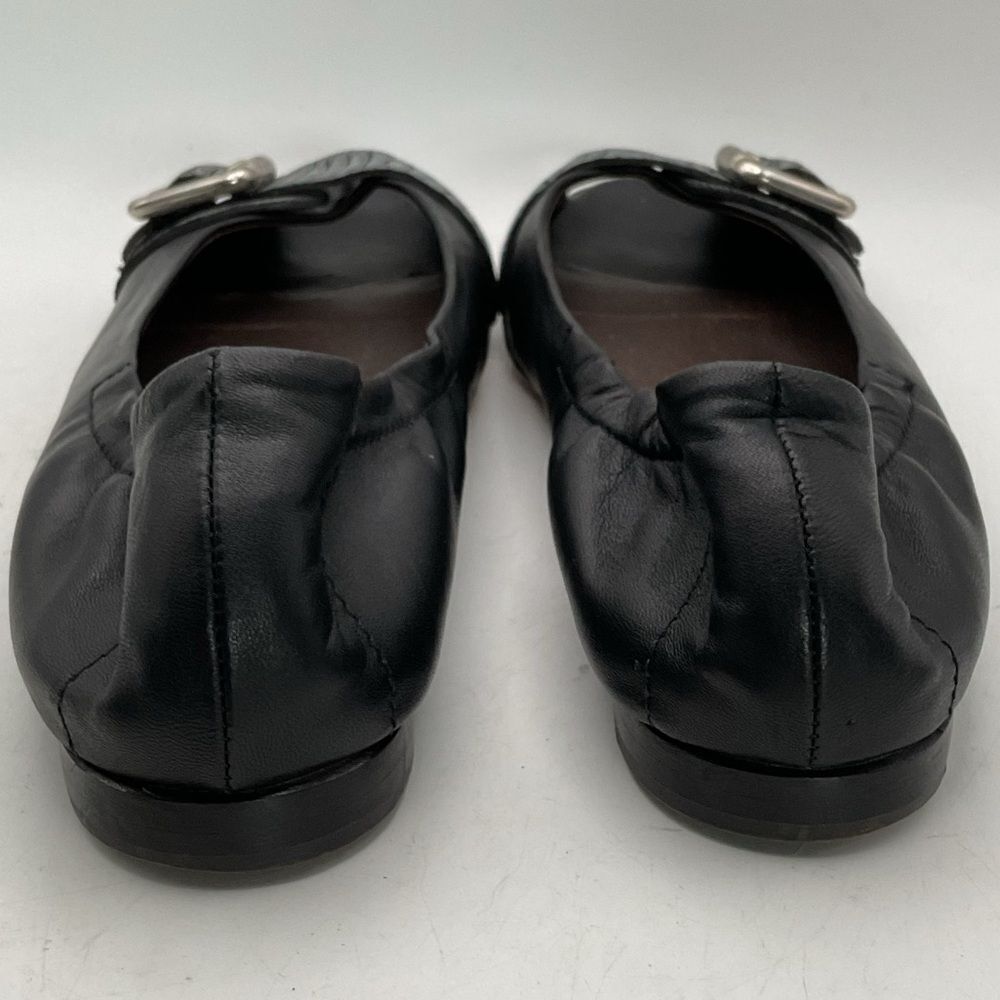 AGL ladies ballet flats shoes 38 1/2 us 8 1/2 black silver peep toe leather chic - Picture 7 of 13